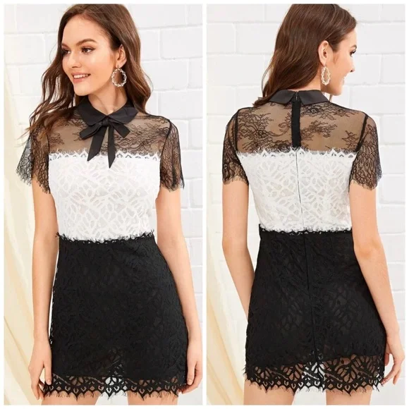 Sandro Tie Neck Lace Sheath Dress